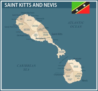 Saint Kitts ve Nevis Haritası Vector Vintage Dark Blue Beige - Saint Kitts ve Nevis 'in özelleştirilebilir politik haritası web sitesi, eğitim, haber, haber, politika bölümleri