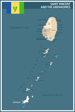Saint Vincent ve Grenadines Haritası Vintage Koyu Mavi Bej - Saint Vincent ve Grenadines 'in özelleştirilebilir politik haritası web sitesi, eğitim, raporlar, haberler, politika, baskı