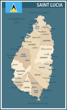 Saint Lucia Map Vector Vintage Koyu Mavi Bej - Saint Lucia 'nın özelleştirilebilir politik haritası web sitesi, eğitim, haberler, haberler, politika, baskı, poster bölümleri