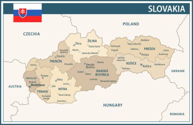 Slovakya Haritası Vector Vintage Dark Blue Beige - Slovakya 'nın idari bölümleri web sitesi, eğitim, haberler, haberler, politika, baskı, poster ve duvar kağıdı ile özelleştirilebilir siyasi haritası