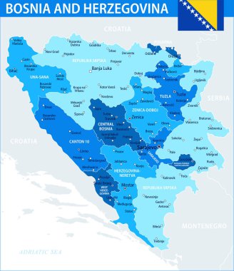 Bosna-Hersek Harita Vektörü Mavi Leke - Bosna-Hersek 'in web sitesi, eğitim, raporlar, haberler, haberler, siyaset ve baskı için idari bölümleri olan özelleştirilebilir siyasi haritası