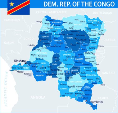Kongo Demokratik Cumhuriyeti Mavi Leke Vektörü - Kongo Demokratik Cumhuriyeti 'nin özelleştirilebilir politik haritası web sitesi, eğitim, raporlar, haberler, politika