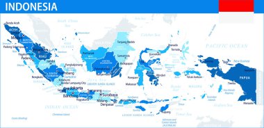 Endonezya Harita Vektörü Mavi Leke - Endonezya 'nın web sitesi, eğitim, raporlar, haberler, haberler, politika, baskı, poster ve duvar kağıdı için idari bölümleri ile özelleştirilebilir siyasi haritası