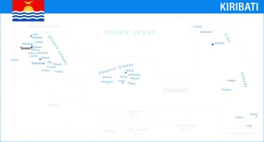 Kiribati Harita Vektörü Mavi Leke - Web sitesi, eğitim, raporlar, haberler, politika, baskı, poster ve duvar kağıdı için idari bölümlere sahip Kiribati 'nin özelleştirilebilir siyasi haritası