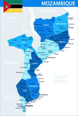 Mozambik Harita Vektörü Mavi Leke - Mozambik 'in özelleştirilebilir politik haritası web sitesi, eğitim, raporlar, haberler, haberler, politika, baskı, poster ve duvar kağıdı