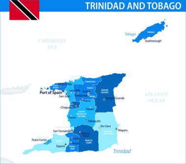 Trinidad ve Tobago Harita Vektörü Mavi Leke - Trinidad ve Tobago 'nun özelleştirilebilir politik haritası web sitesi, eğitim, haber, haber, siyaset, baskı bölümleri