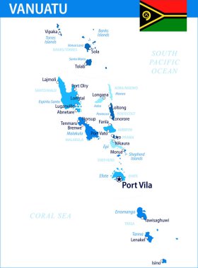 Vanuatu Harita Vektörü Mavi Leke - İnternet sitesi, eğitim, raporlar, haberler, politika, baskı, poster ve duvar kağıdı için idari bölümlere sahip Vanuatu 'nun özelleştirilebilir siyasi haritası