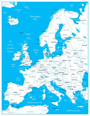 Avrupa Haritası - katmanlı mavi vektör çizimi