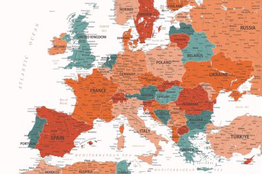Avrupa Haritası - Terracotta Yeşil Renkleri - katmanlı vektör renklendirmesi