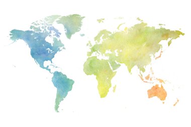 Dünya Haritası Suluboya - Gökkuşağı Renklerinde Dünya Haritasının Sanat Dekoratif Vektör Sermaye ResmiStencils