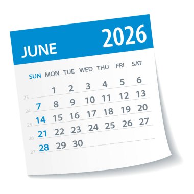 Haziran 2026 Yaprak Takvimi - İllüstrasyon Vektör grafik sayfası