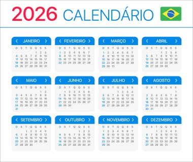 2026 takvimi - Brezilya versiyonu - Vektör Şablonu