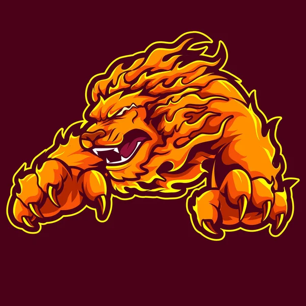 Lion Head Flame Heat Burning Esports Sport Beast Μασκότ Λογότυπο — Διανυσματικό Αρχείο