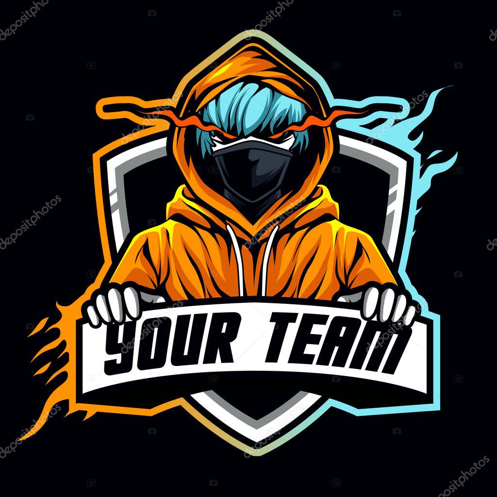 Hacker mascot for sports and esports logo. Anonymous E-sports Gaming vector. Hacker Face Musk vector logo. Evil Face mask vector logo. Hoodie illustration