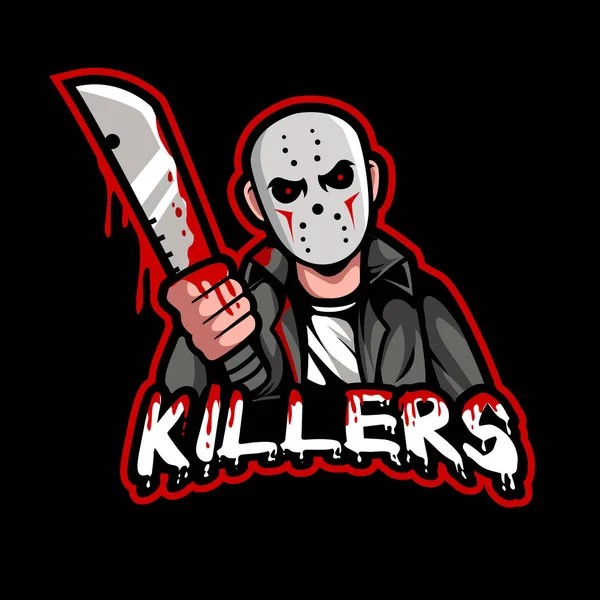 Killer Mit Messer Maskottchen Logo Cartoon Vector Illustration — Stockvektor