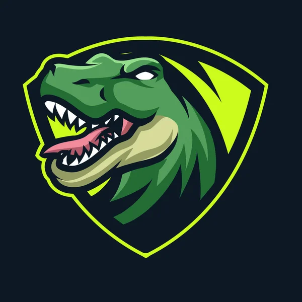 Logo Della Testa Della Mascotte Del Dinosauro Logo Esport Verde — Vettoriale Stock