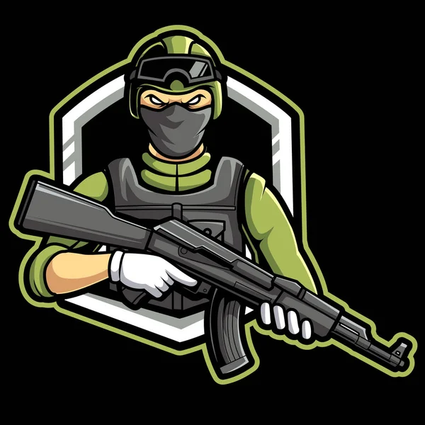 Soldatenmaskottchen Logo Sehr Cool Für Dein Team — Stockvektor