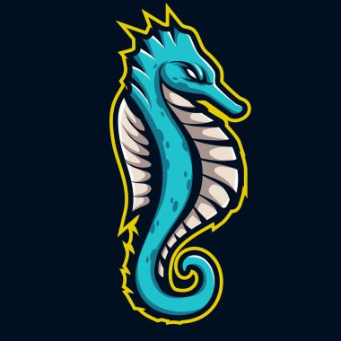Deniz atı maskotu spor logosu tasarımı. Deniz atı maskotu illüstrasyon logosu yeşil ve sarı renkli Vektör illüstrasyonu