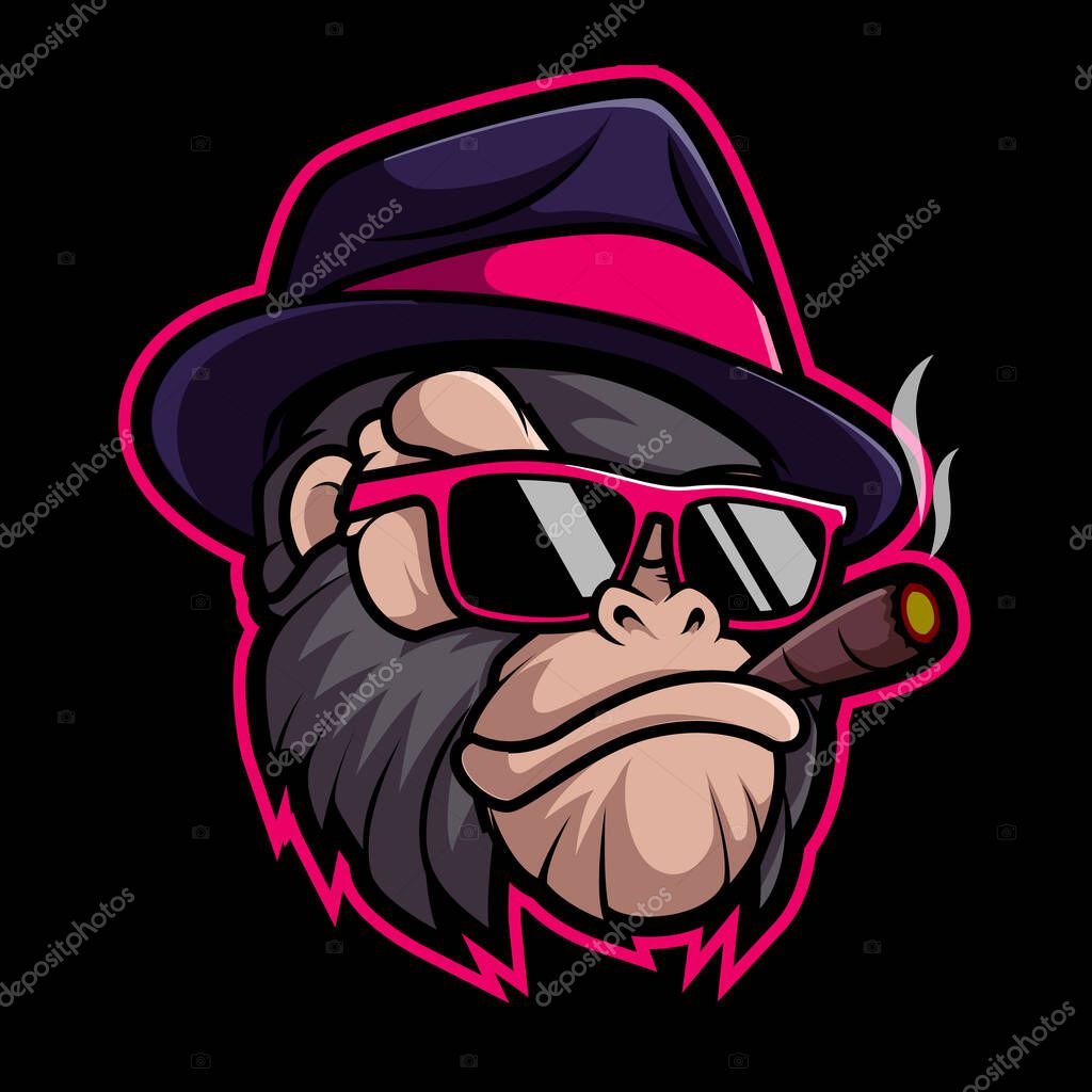 Monkey Smoking Mascot Logo Design Illustration Vector