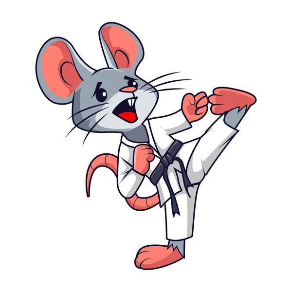 Lindo Ratón Animal Dibujos Animados Karate — Vector de stock