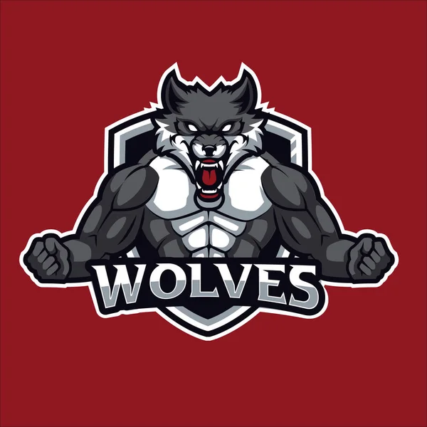 オオカミマスコットのロゴデザインベクトルイラスト — ストックベクタ
