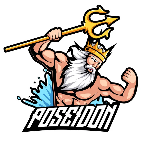 Poseidon maskot logosu esport oyunu. Neptün maskot logosu illüstrasyonu.