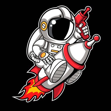 Şirin Astronot Roket Süren Roket Vektör Simgesi İllüstrasyonu