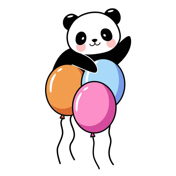 Aranyos Kis Panda Fiú Alakja Kék Lufi Csokornyakkendő — Stock Vector