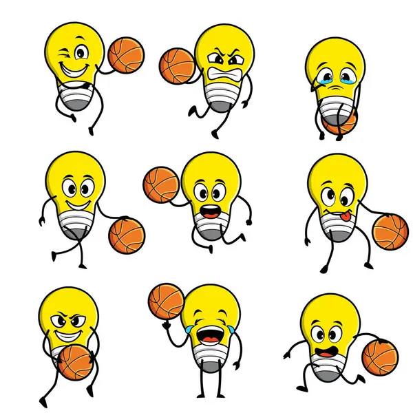 Lampa Set Kreslený Basketbalový Výraz — Stockový vektor