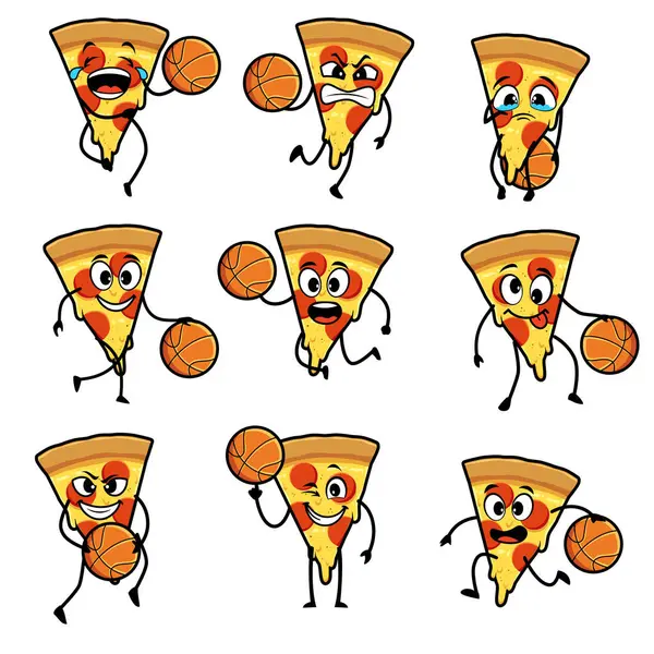 Pizza basketbol takımı çizgi film vektörü