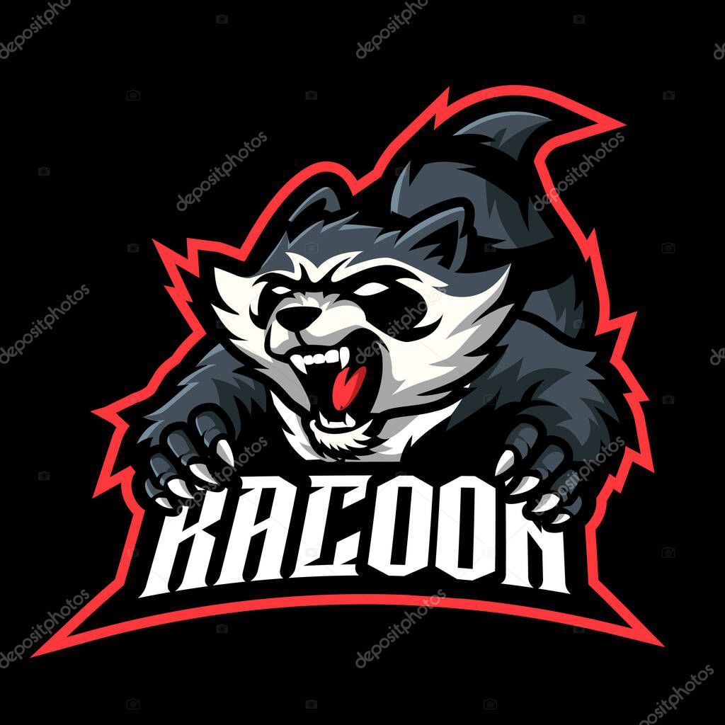Raccoon mascot logo e sport. raccoon mascot logo gaming