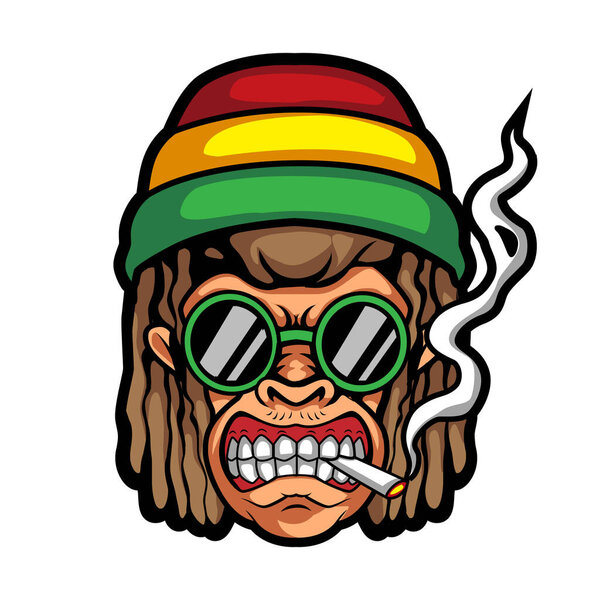 Талисман обезьяны Rassta курить солнцезащитные очки логотип иллюстрации премиум вектор