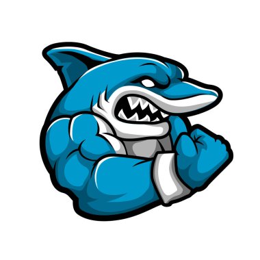Güçlü köpekbalığı spor maskotu. Gradyan olmayan vektör illüstrasyonu.