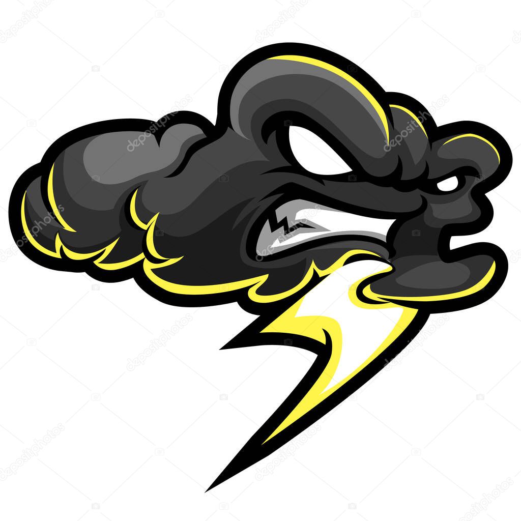 Face angry cloud lightning mascot logo
