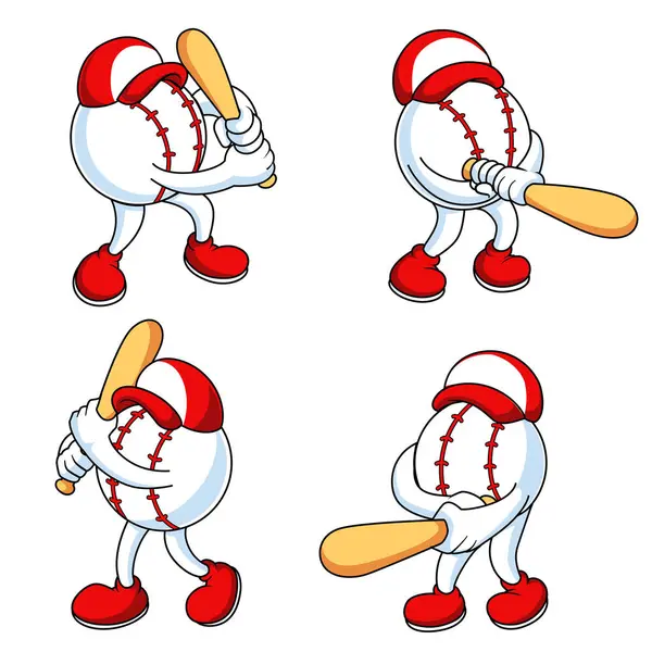 Beyzbol topu maskotu karakterinin elinde beyzbol pozu.