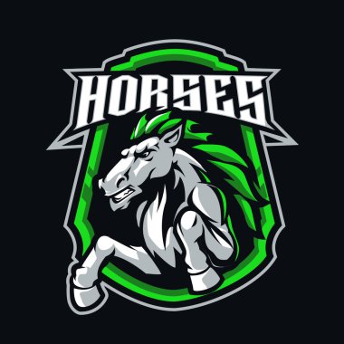 Rozet için modern illüstrasyon tarzına sahip at maskotu logosu tasarımı