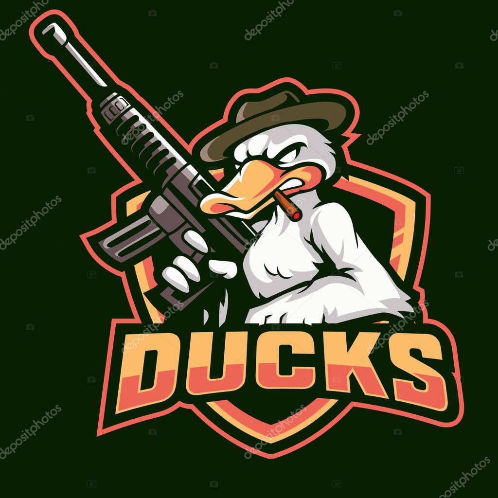 Duck hunter cartoon mascot logo design vector