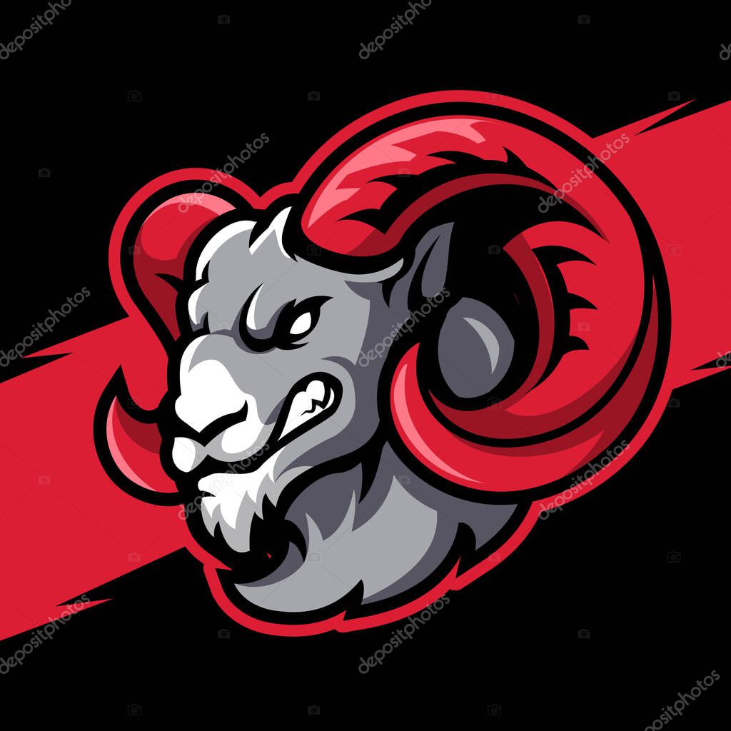 Angry bighorn sheep head, mascot logo illustration for esport team and streamer