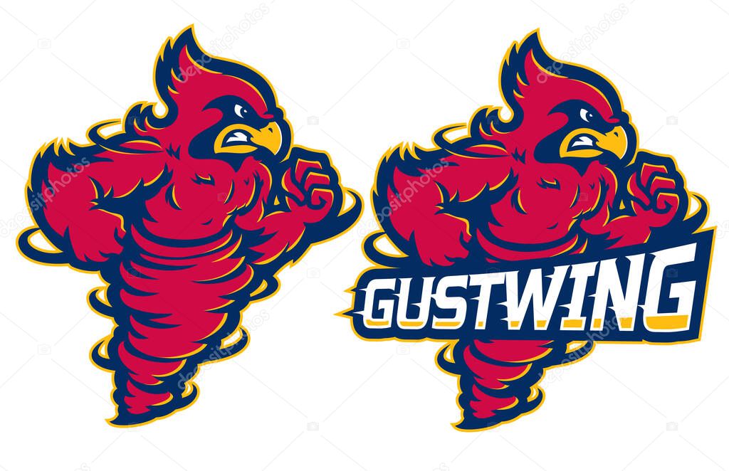 Gustwing Mascot Logo of Angry Cardinal Bird Tornado Hybrid