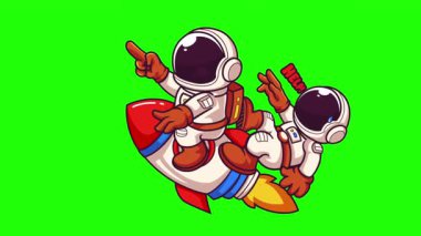 Komik Çizgi Film Astronotları Roket Sürüşü Yeşil Ekran Görüntüsü