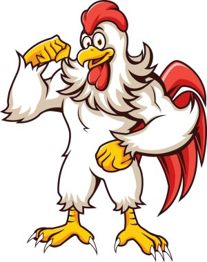 Komik vücut geliştirici Tavuk Maskotu Esneme Kolu