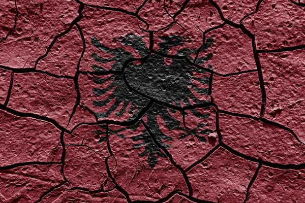 Albania Flag Mud Texture Dry Crack Ground — Stock Photo, Image