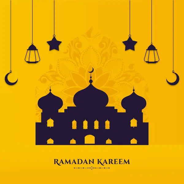Ramazan Kareem İslami selamlama arkaplan tasarımı ay ve cami siluet vektör çizimi