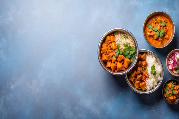 Hint masalası ya da Hint masala yemeği ya da masala ya da Hint körili, Hint körili, körili ya da chapati, sade masada servis edilir.,