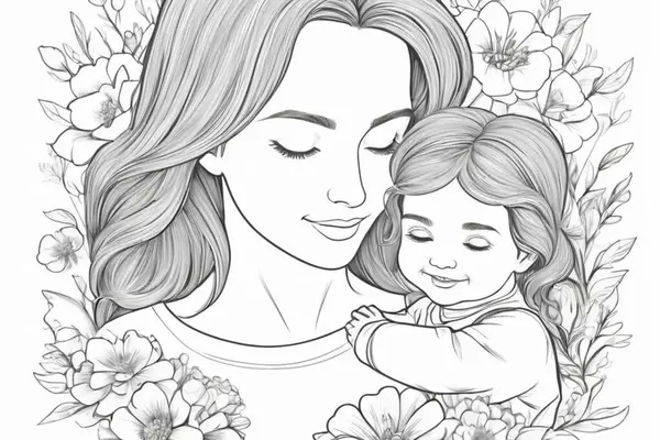 Anne ve kızı bir çiçekte.