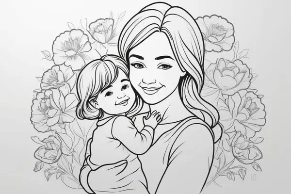Anne ve kızı. El çizimi çizimi. vektör illüstrasyonu
