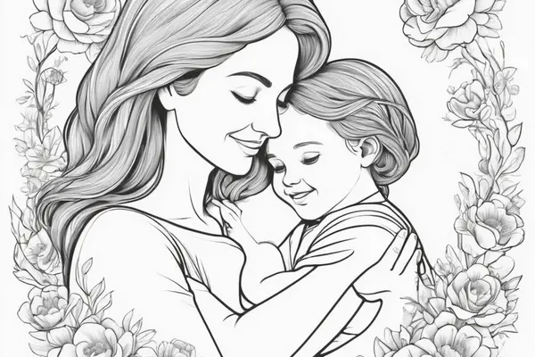 Çiçekli anne ve kızı.