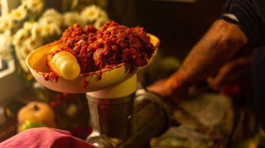 Sosislerin kaplamasını doldurmak için makinede baharatlı et.