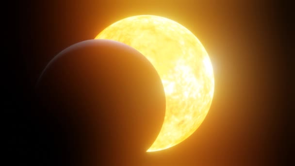 まるで月食を生み出す月のように想像上の太陽を覆う想像上の惑星 — ストック動画