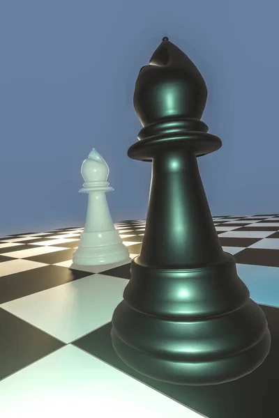 3D渲染了一个国际象棋场景 其中看到两个主教 — 图库照片